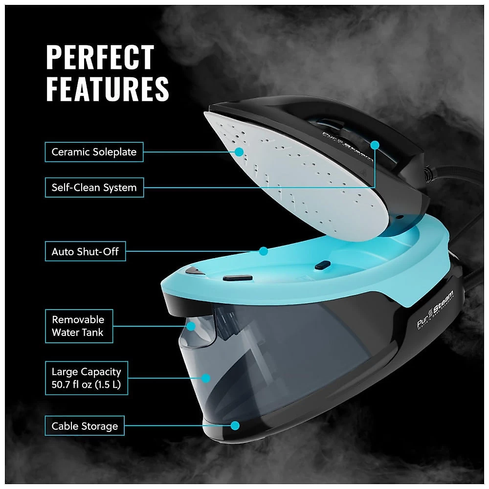 Pursteam: Ferro de Passar a Vapor com Estação de Vapor Max e Base de Cerâmica, Reservatório de Água Removível de 1500ml, Pursteam World's Best