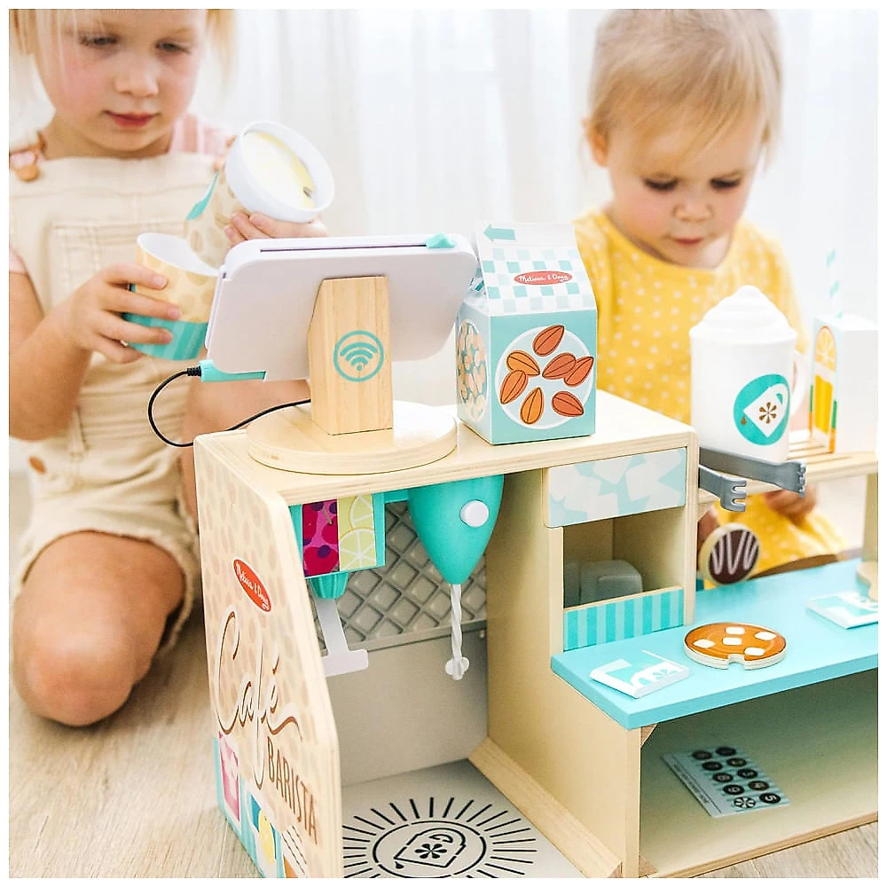 Balcão de Café Barista Infantil de Madeira com 35 Peças para Crianças Acima de 3 Anos, Melissa & Doug