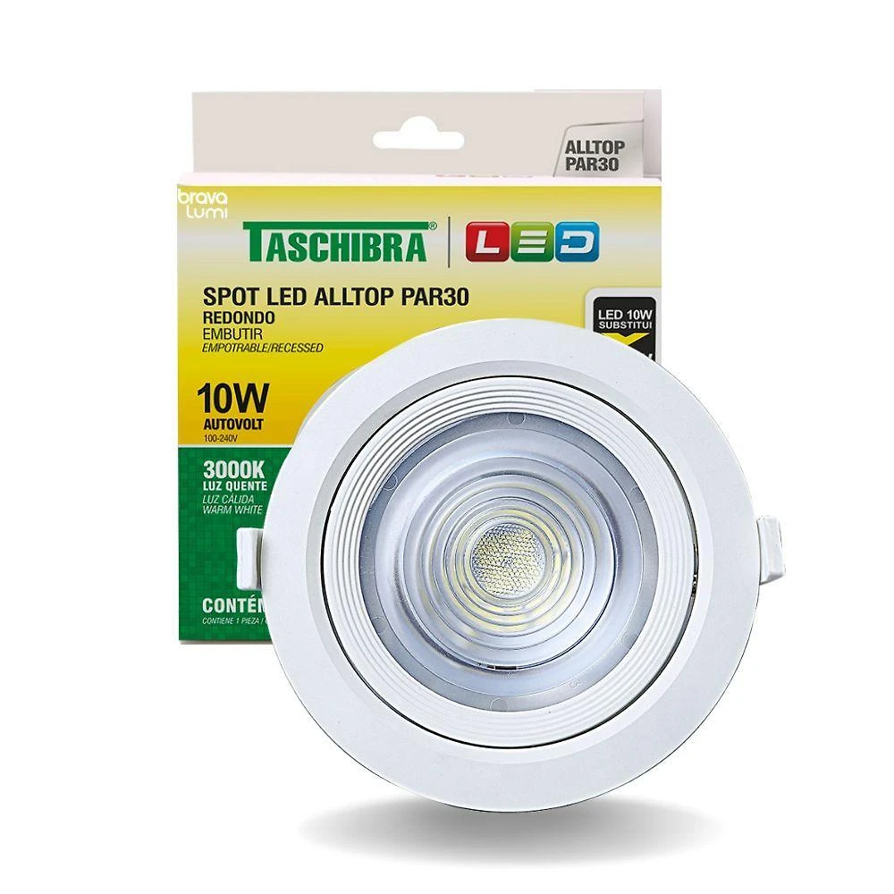 Kit 5 Spot Led Redondo Embutir Alltop 10W Par30 3000K Amarelo Quente Branco Taschibra