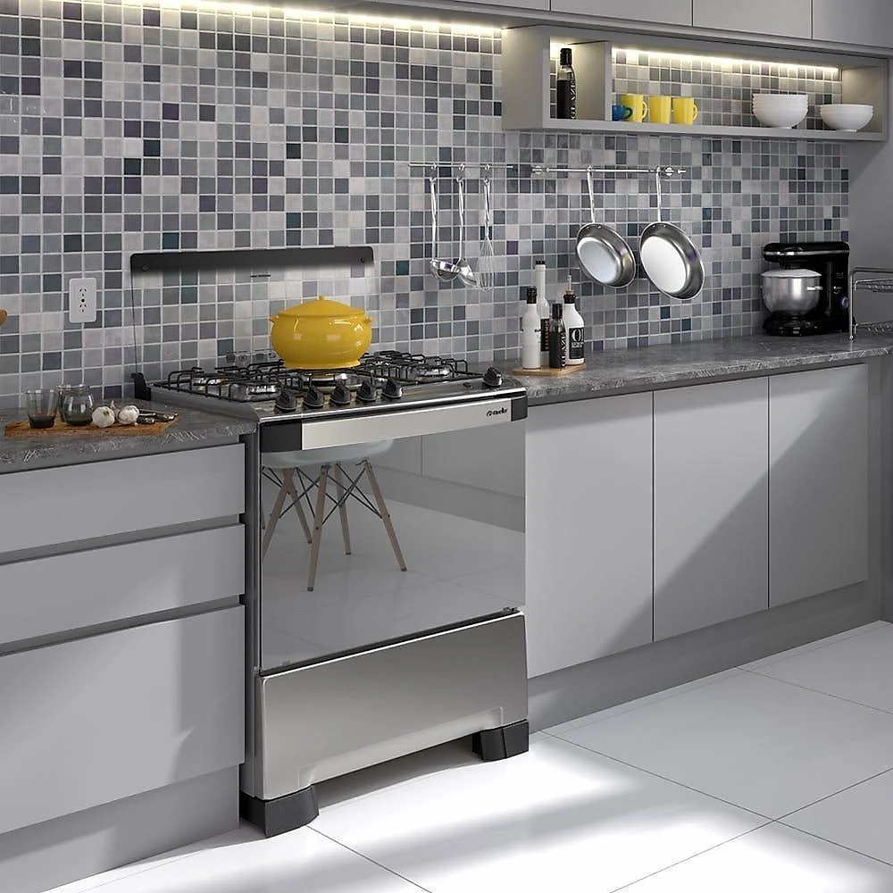Fogão Mueller 5 Bocas Decorato Inox Com Tripla Chama Inox Bivolt