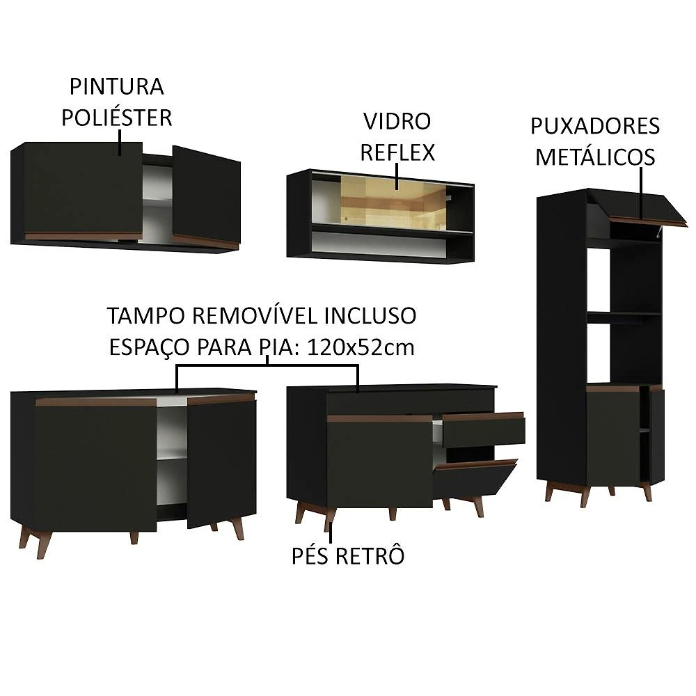 Miniatura Cozinha Completa Madesa Reims 310002 com Armário e Balcão - Preto Preto