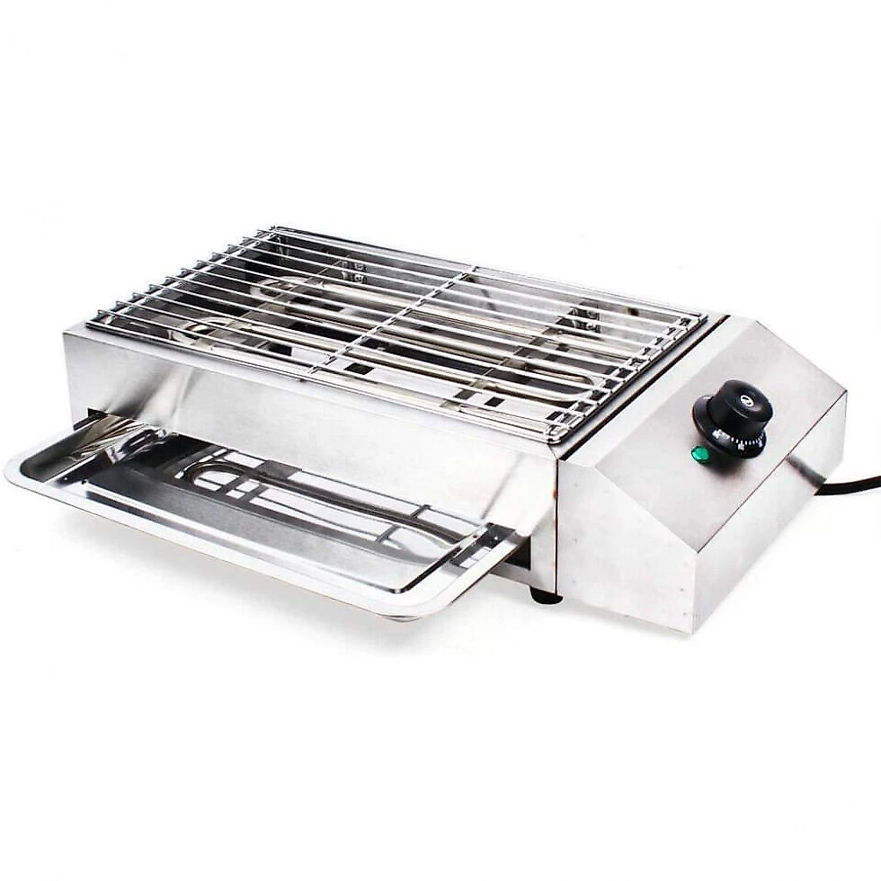 Churrasqueira Grill Elétrica até 6 Porções em Aço Inoxidável, 110V 2800W, YIYIBYUS, Prata