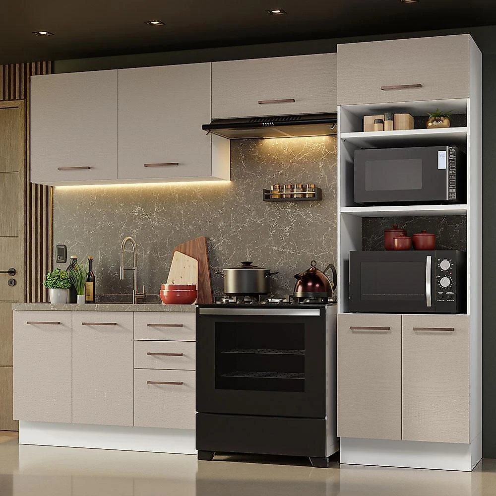 Armário de cozinha completa 270cm agata madesa 08 branco/crema