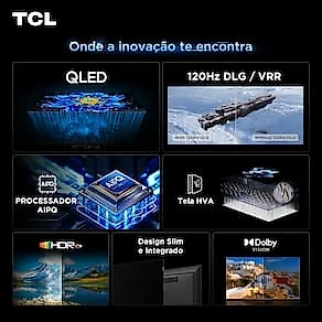 Smart TV 65” 4K QLED TCL 65P7L Google TV até 120Hz Dolby Vision Atmos