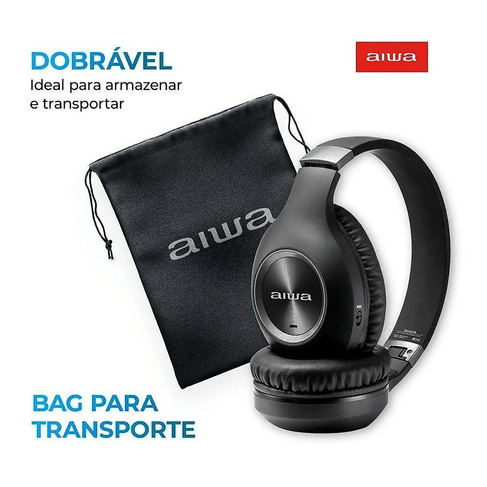 Headphone Aiwa HP-02-B Bluetooth ANC Cancelamento de Ruído 28 Horas Preto
