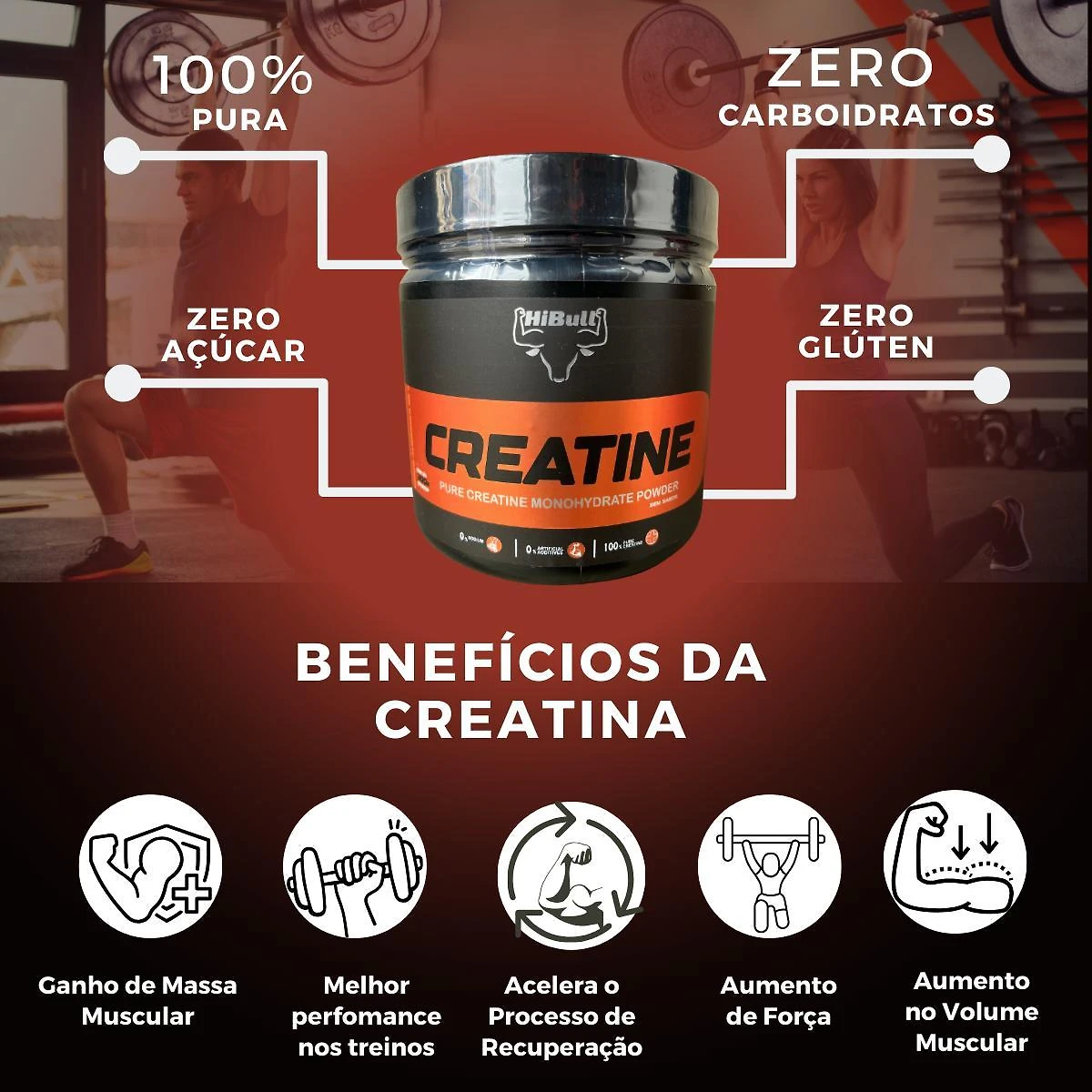Miniatura Creatina 300G Creatine Pure Monohydrate Powder Hibull