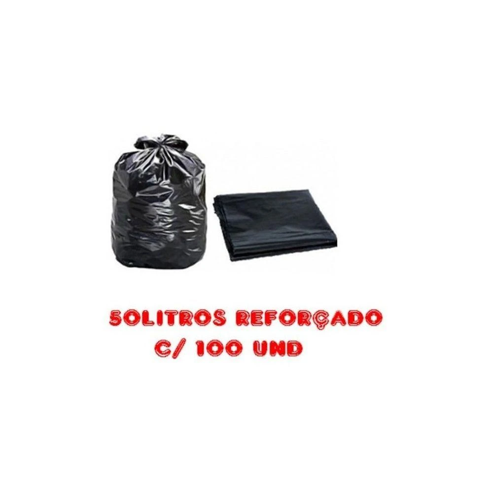 Saco de Lixo 50L Preto Reforçado 100 Unidades 60x70cm para Lixeiras de 30 a 40 Litros