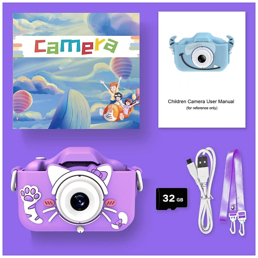 Câmera infantil Goopow para crianças de 3 a 8 anos, com vídeo HD 1080p, 12MP, zoom digital 8x, 28 molduras divertidas e cartão SD de 32GB incluso.