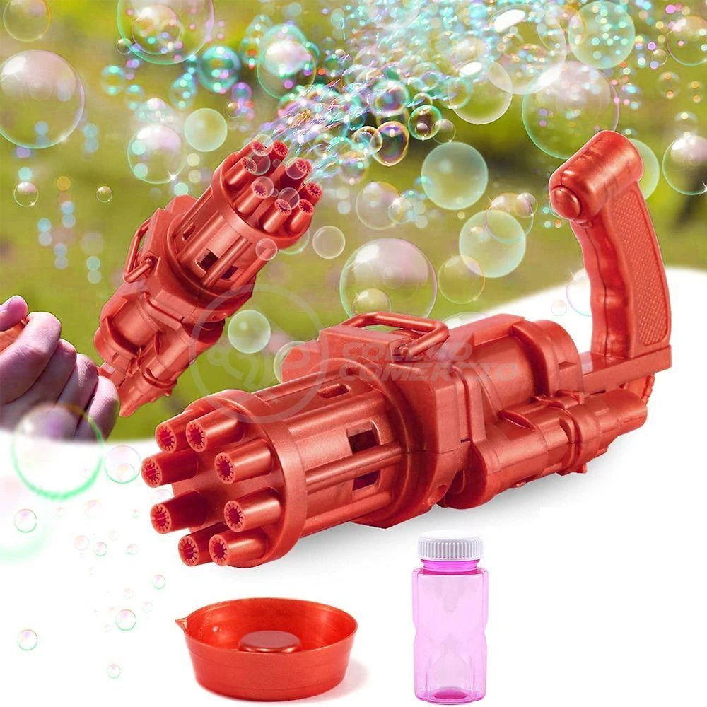 Brinquedo de Bolhas Máquina Elétrica Tiktok com 8 Saídas e Frasco de Mistura Mágica Vermelho Smart