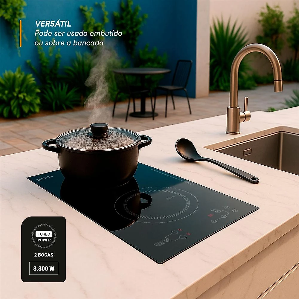 Cooktop de Indução 2 Bocas Portátil EOS Cheff Gourmet Preto 3300W ECI02EPP 220V