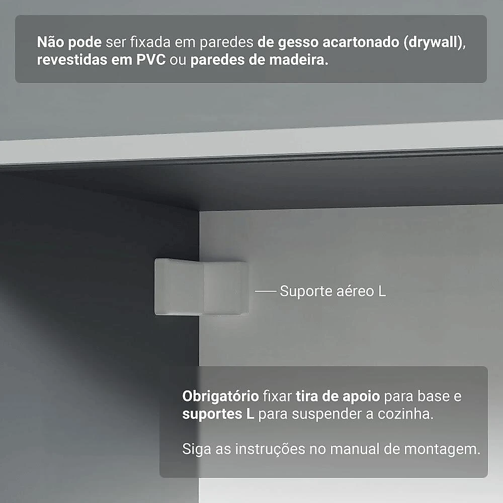 Armário de Cozinha Completa 300cm Suspensa Nice Madesa 10 Cinza