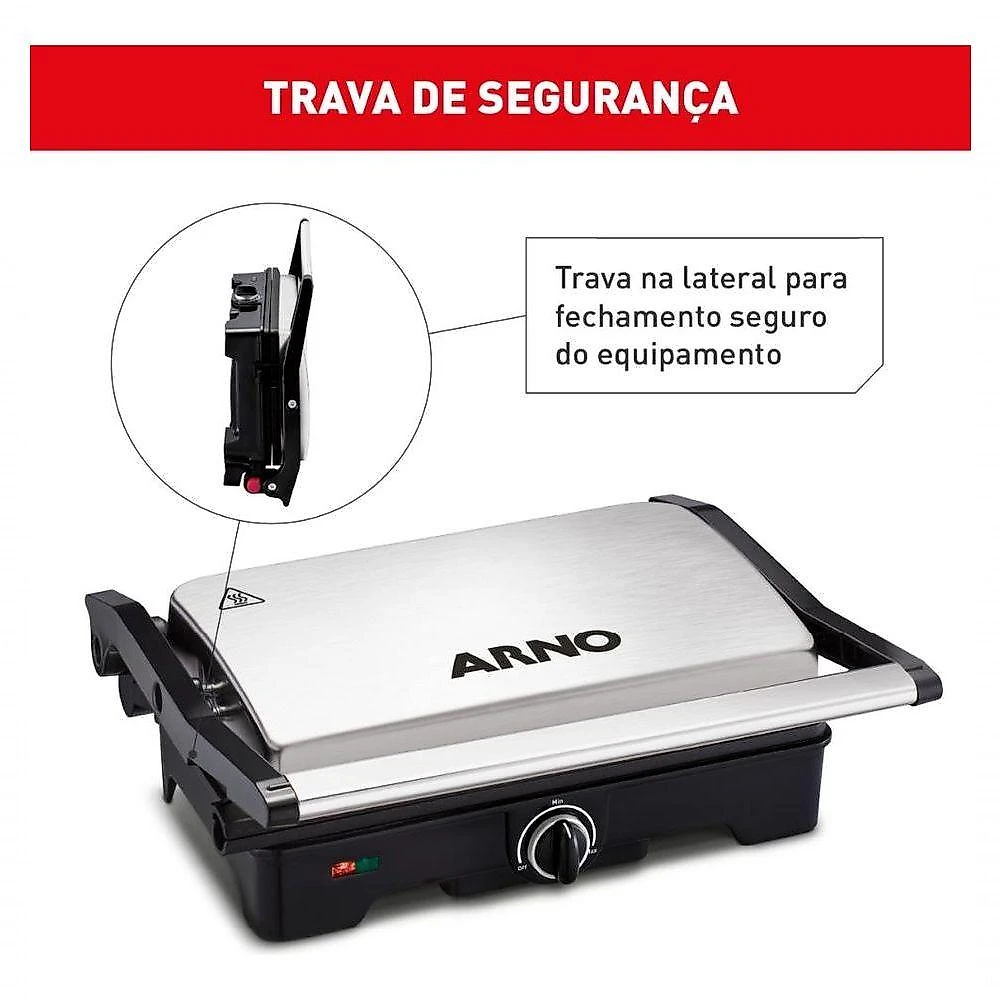 Grill Elétrico Dual Inox Gnox com Abertura de 180° Inox 110V