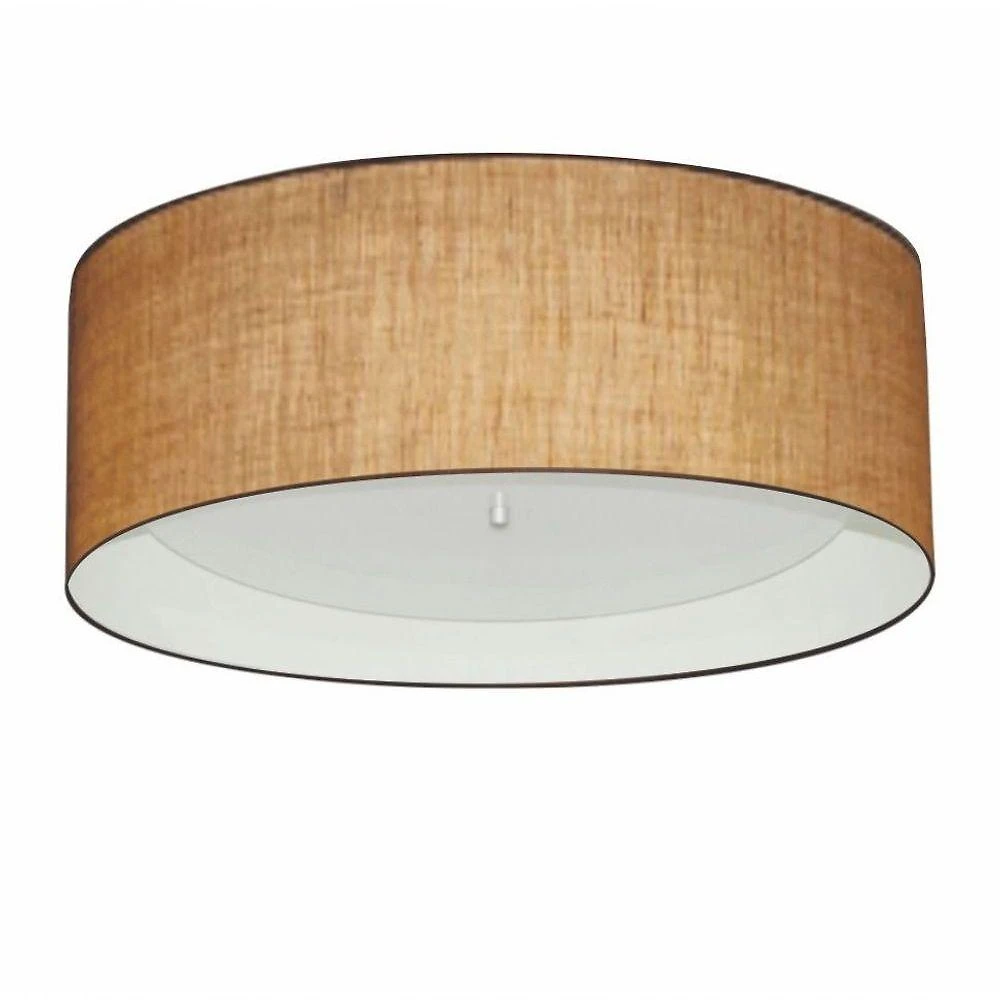 Plafon Cilíndrico Md-3008 Cúpula Em Duplo Tecido 60x25cm Palha / Branco - Bivolt