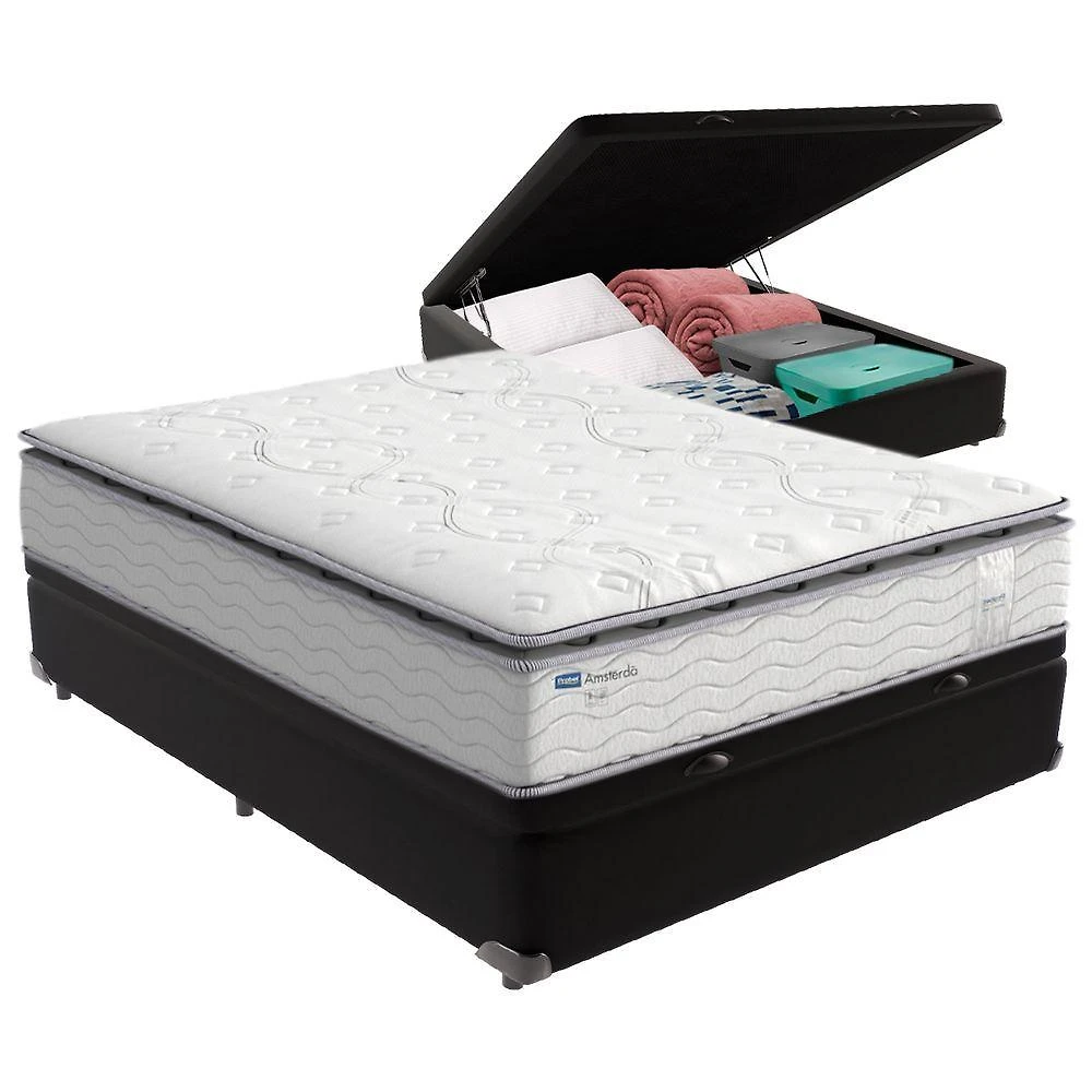 Cama Box Baú Casal E Colchão Molas Ensacadas Amsterdã Probel Preto