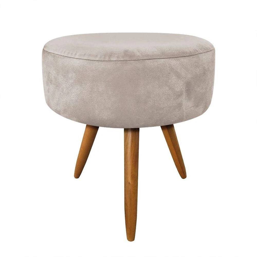 Puff Larissa Suede Bege Pés Palito De Madeira- D'rossi