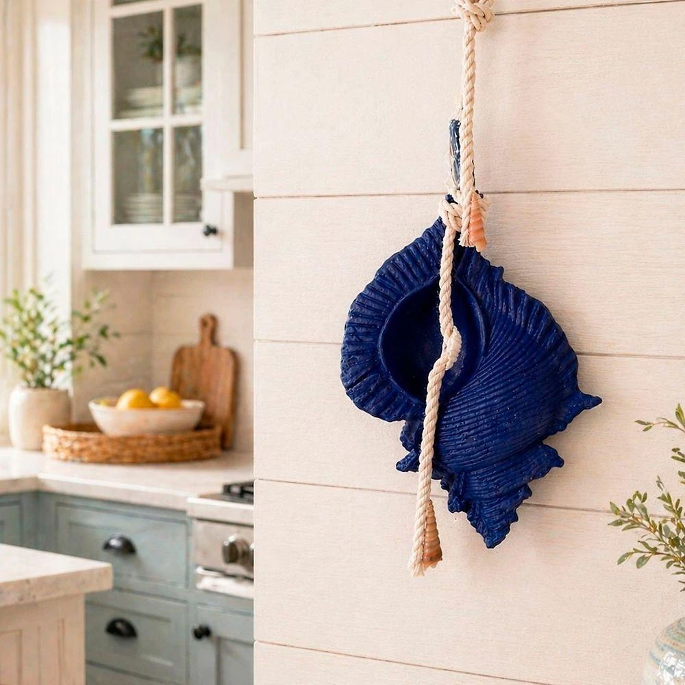Pendente Decorativo Concha Caramujo em Resina 22cm Azul Marinho