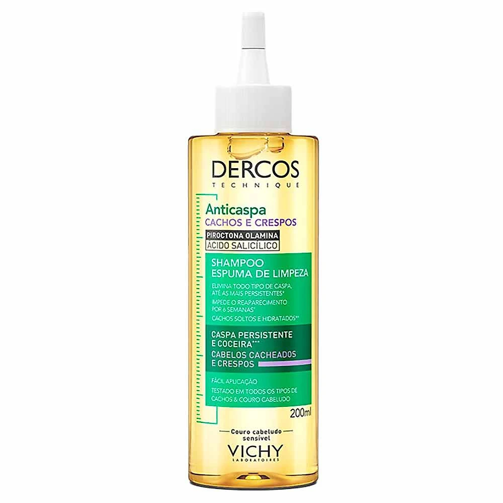 Espuma de limpeza vichy dercos anticaspa para cabelos crespos e cacheados 200ml