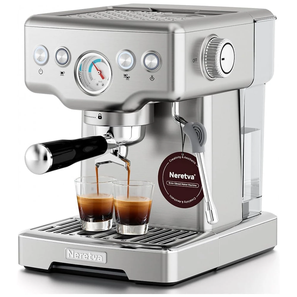 Máquina de Espresso 15 Bar, Vaporizador de Leite, Manômetro Visível, 1,8L, Neretva, Inox, Prata, 220V