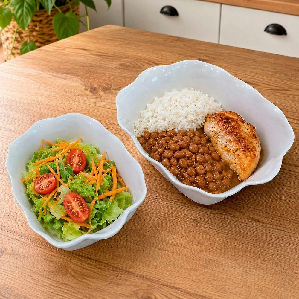 Tigela Saladeira Retangular Kit 12 Peças em Melamina Resistente para Servir Alimentos Branco
