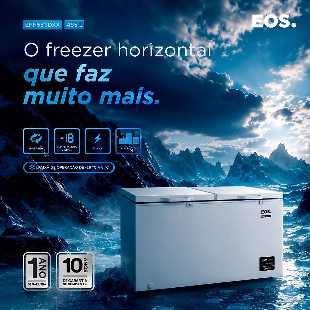 Freezer e Conservador Horizontal EOS 485 Litros Digital Tripla Ação Max Inverter EFH551IDXX Bivolt