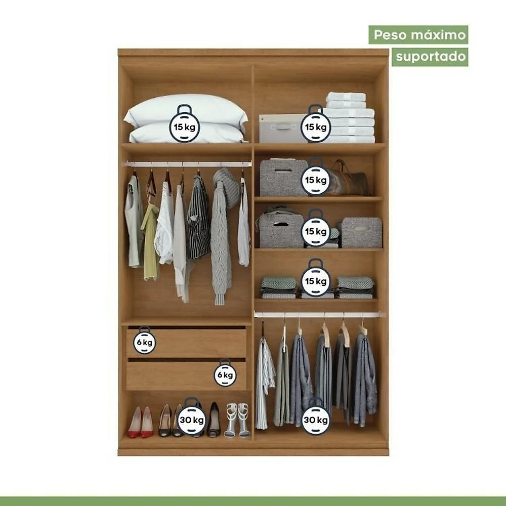 Quarto Infantil com Guarda-roupa Solteiro 4 Portas 2 Gavetas Alonzo e Cama Solteiro Athenas Amêndoa Clean