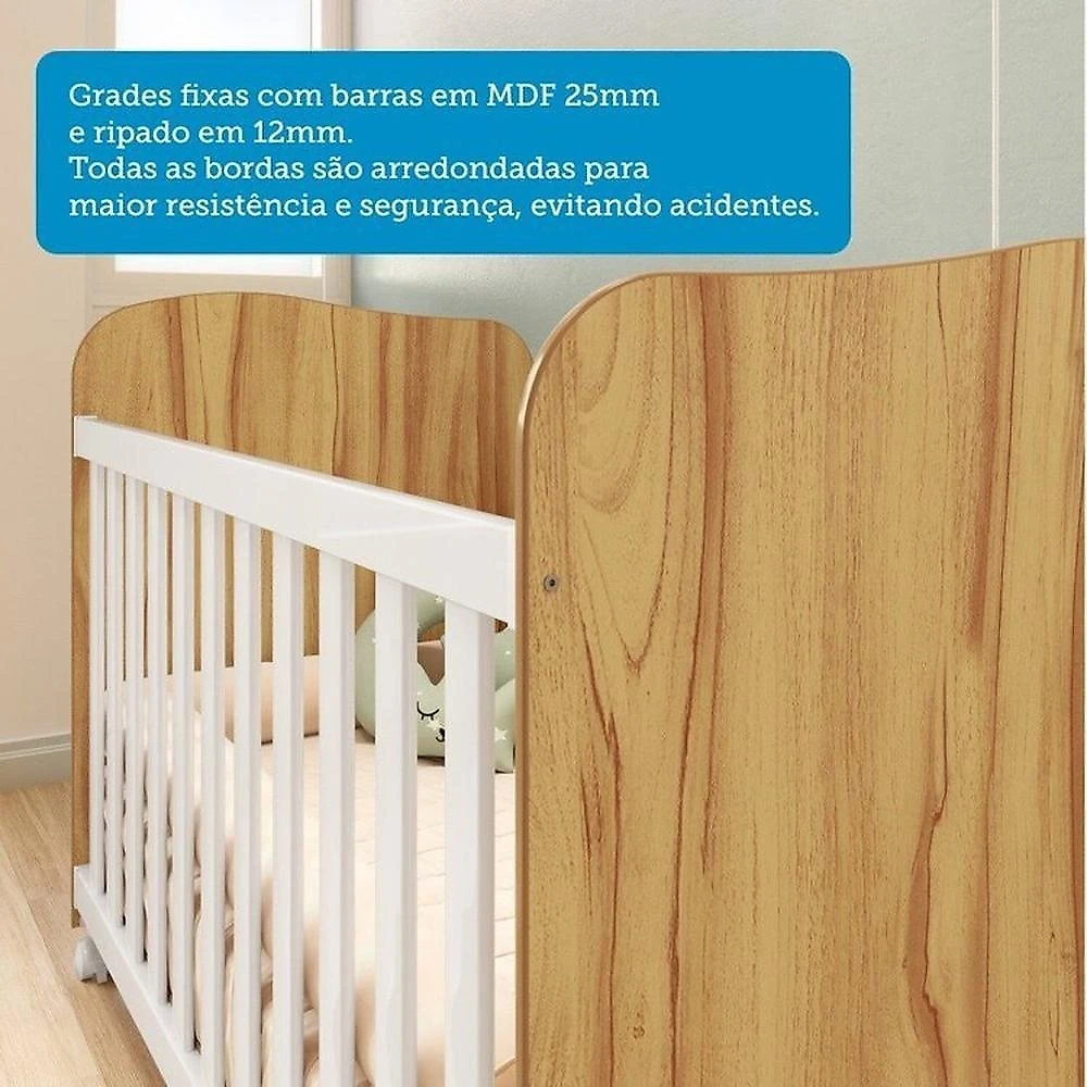 Quarto de Bebê com Guarda Roupa 2 Portas e Berço Teka 100% Mdf Espresso Móveis Branco Brilho/Amêndoa