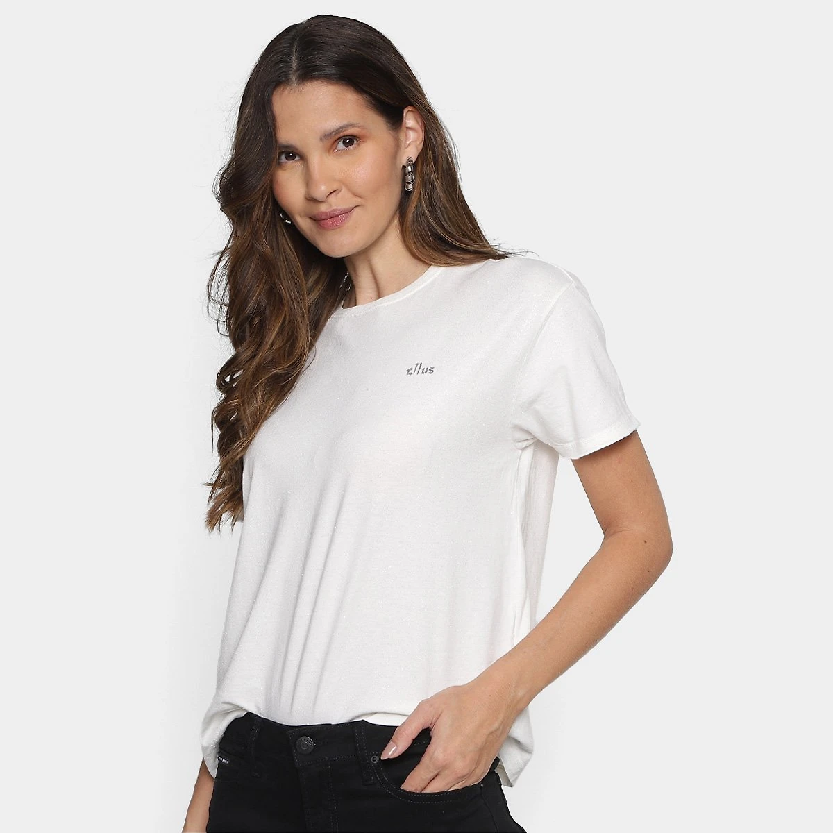 Miniatura Camiseta Ellus Glitter Feminina Off White - G