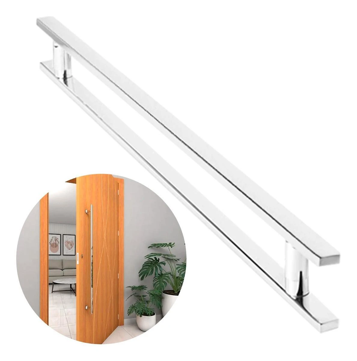 Miniatura Puxador De Porta 1 Metro Inox 304 Escovado Madeira Vidro
