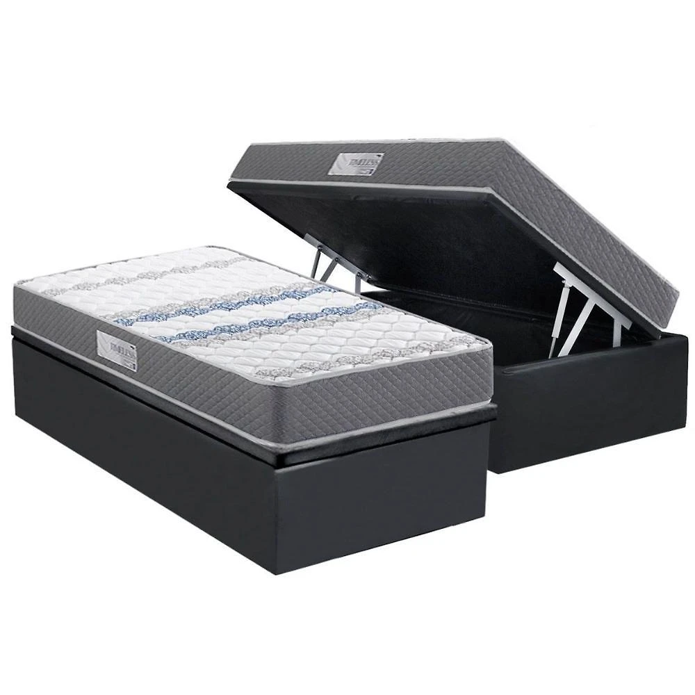 Cama Box Baú Solteiro: Colchão Ortopédico Herval D60 - Ag65 Timeless + Base Crc Suede Gray (88x188)
