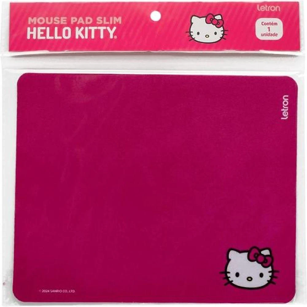 Mouse Pad Slim Hello Kitty com Base Emborrachada Antiderrapante Rosa Letron