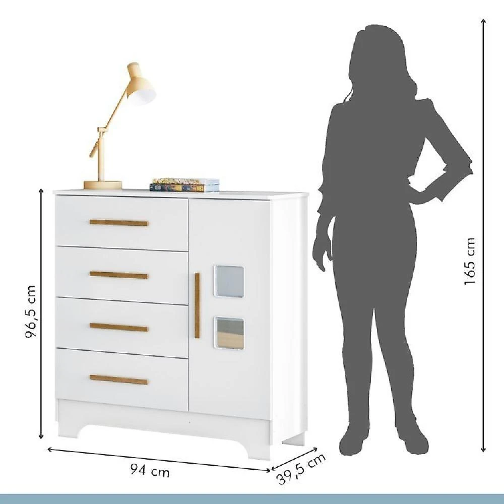 Quarto de Bebê com Berço Mini Cama 100% Mdf com Colchão Life e Cômoda 4 Gavetas 1 Porta Fly 100% Mdf Branco