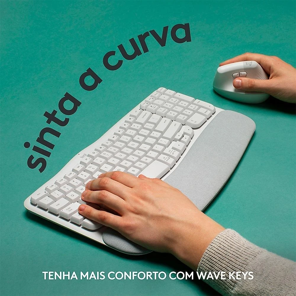 Teclado Sem Fio Logitech Wave Keys, Bluetooth, Layout US, Com Design Ondulado, Ergonômico, Branco - 920-012282