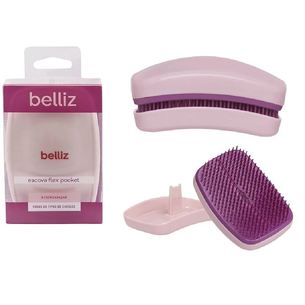 Escova De Cabelos Belliz Flex Pocket Rosa