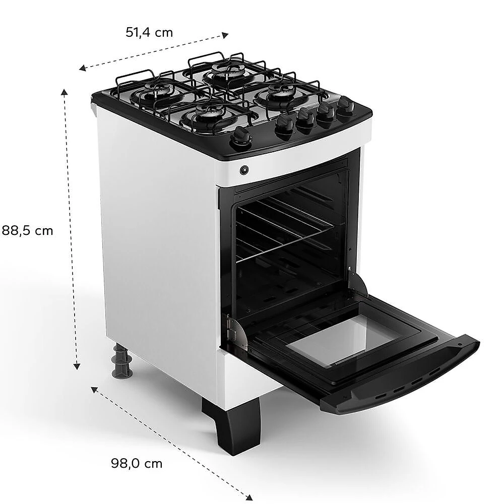 Fogão a Gás CFO4ZAB 4 Bocas com Mesa Esmaltada, Branco Consul 4 - Removíveis - 58 litros - Novo - 1 Fogão, 1 Kit com manual de . - Branco - 1 ano - 20,10 kg - Fogão a Gás Consul 4 Bocas - Plástico de engenharia - Bivolt