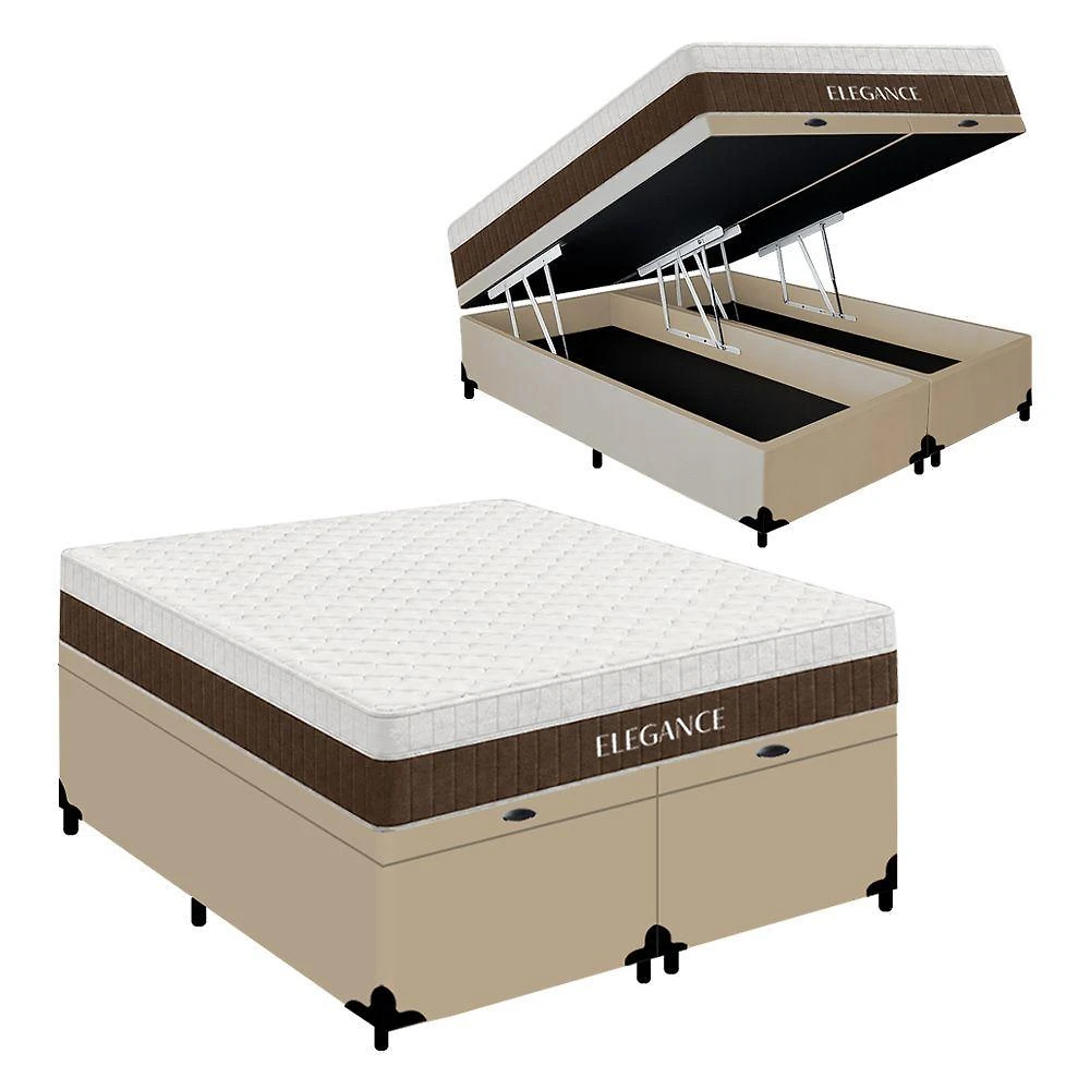 Cama Box com Baú King Elegance Euro Pillow Molas Ensacadas Bege Royal