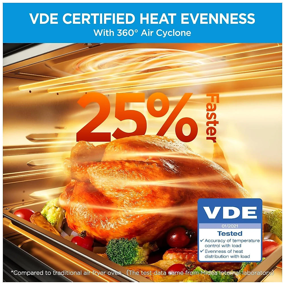 Forno e Fritadeira Elétrica Midea Flexify 10 em 1, 25L, Air Fryer com Portas French Door, 25% mais rápido, 90% menos óleo, aço inox, cozinha 110v