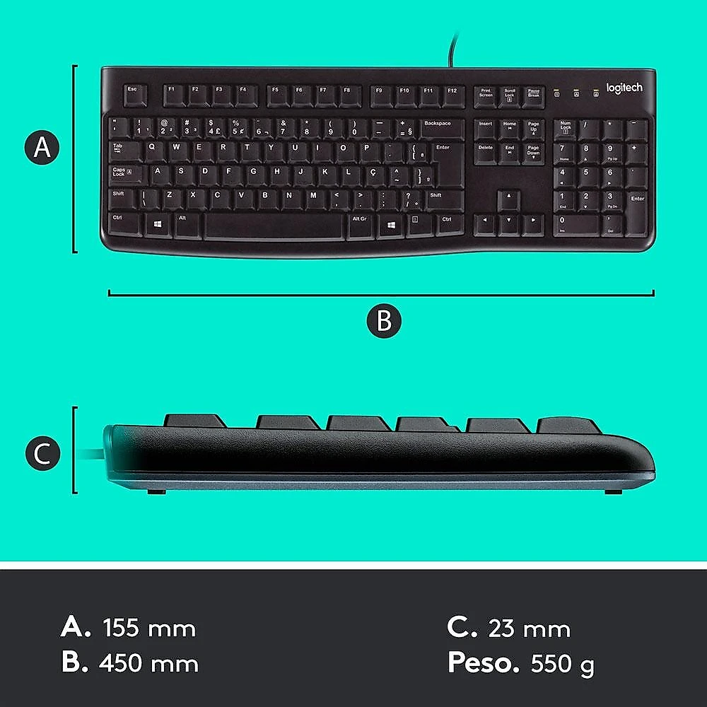 Combo Teclado e Mouse com fio USB Logitech MK120 com Design Confortável, Durável e Resistente à Respingos e Layout ABNT2 - 920-004429