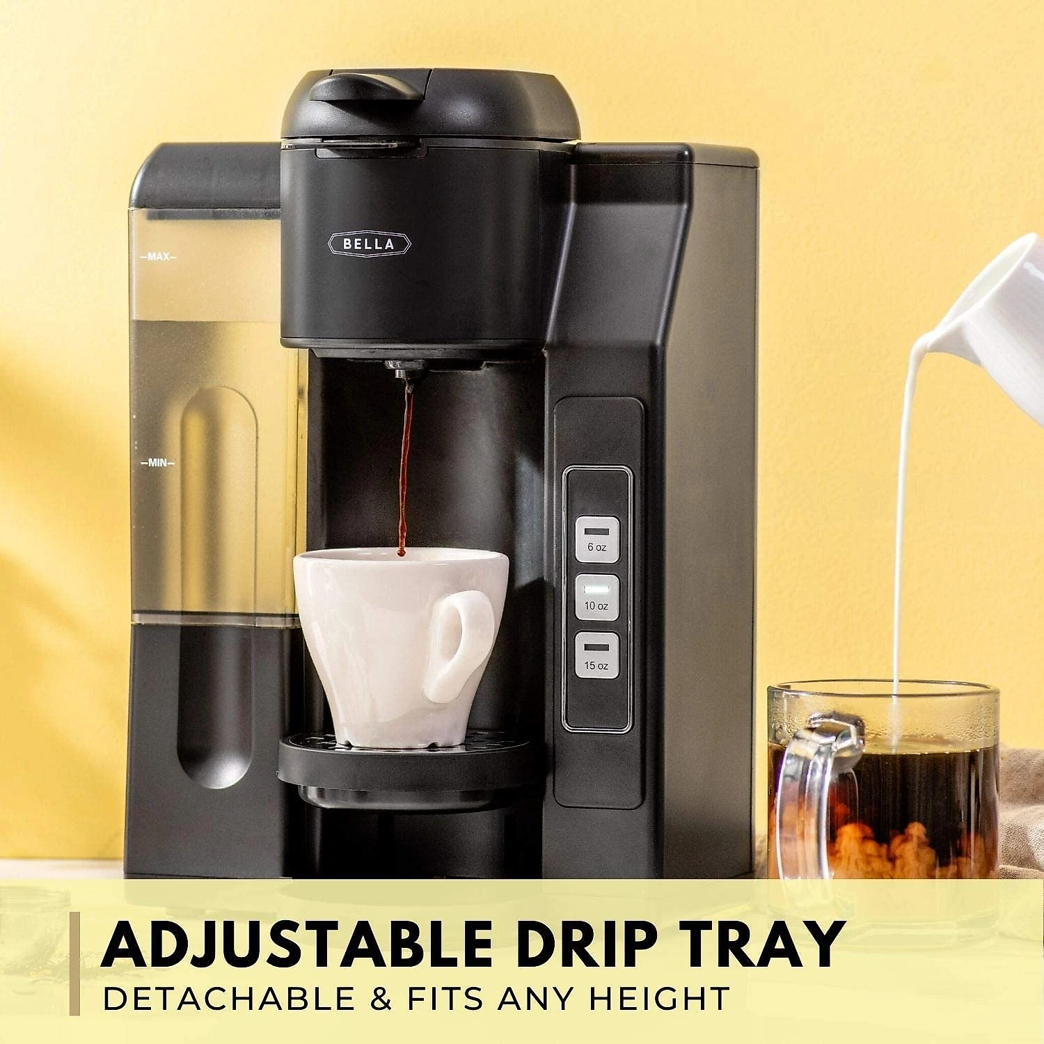 BELLA 17244 Máquina de Café Expresso Manual 12L com Bandeja d e Gotejamento Ajustável 110V Preta