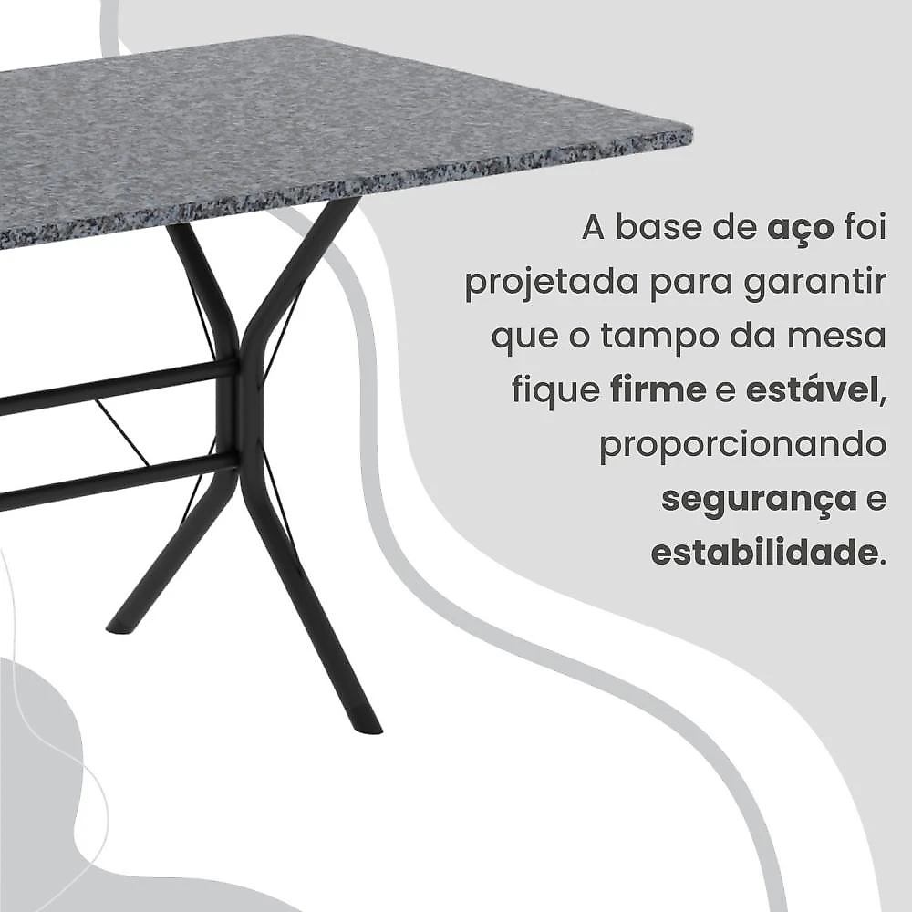 Conjunto Sala de Jantar Mesa Retangular 100x60cm Tampo Granito Ocre 4 Cadeiras Rio Creme / Preto Fosco
