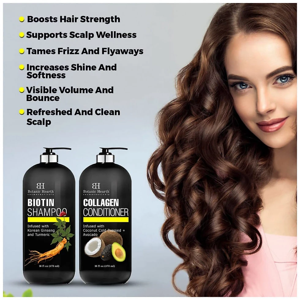 Botanic Hearth Biotin Shampoo and Conditioner with CollagenFights Hair Loss e Thinning with Korean Ginseng e Turmeric
