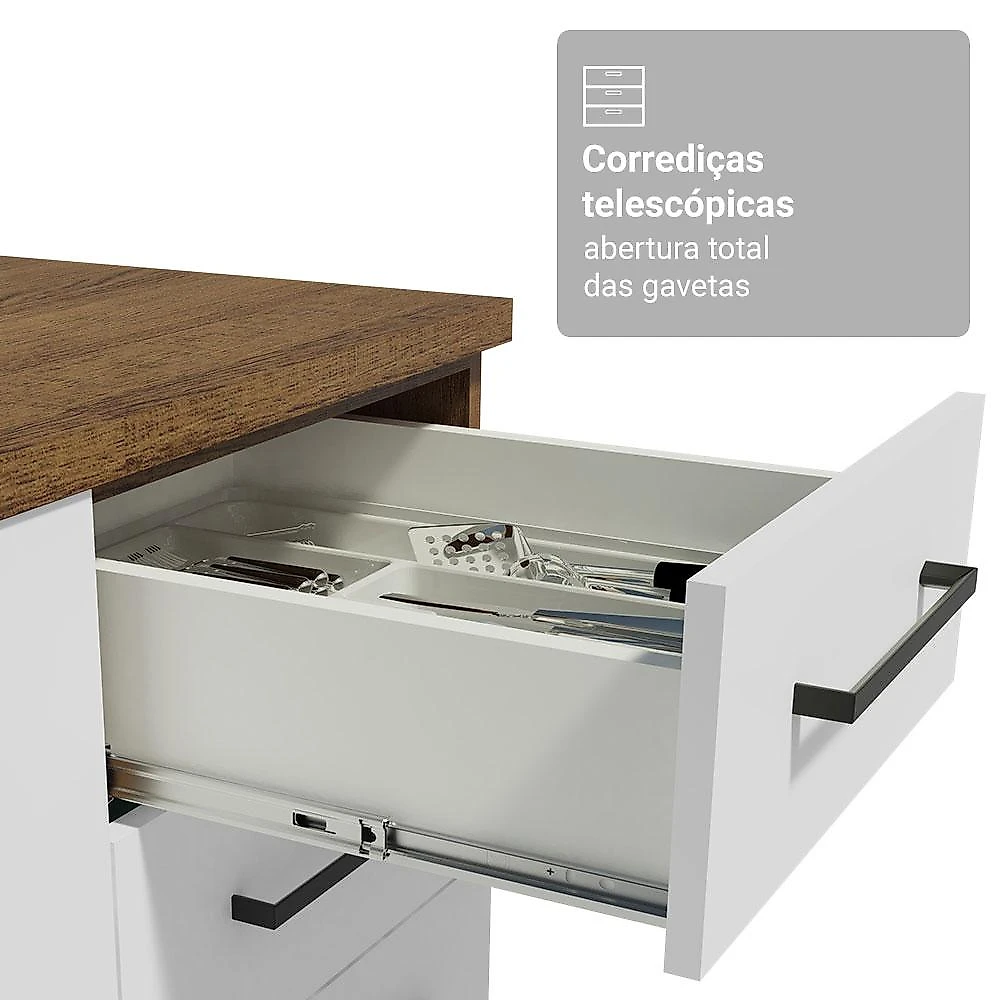 Armário de Cozinha Completa 340cm Rustic/Branco Agata Madesa 01 Rustic/Branco