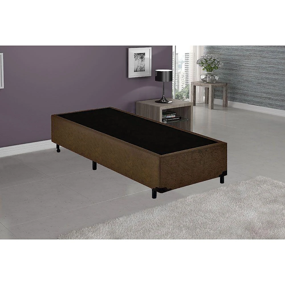 Base Box Solteiro Suede Marrom - 38x88x188