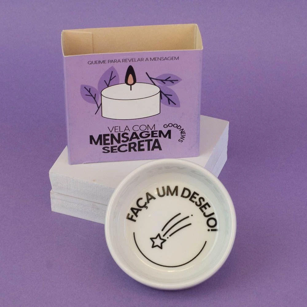 Vela Aromática Vanilla Make a Wish com Mensagem Secreta Branco Make a Wish 12H