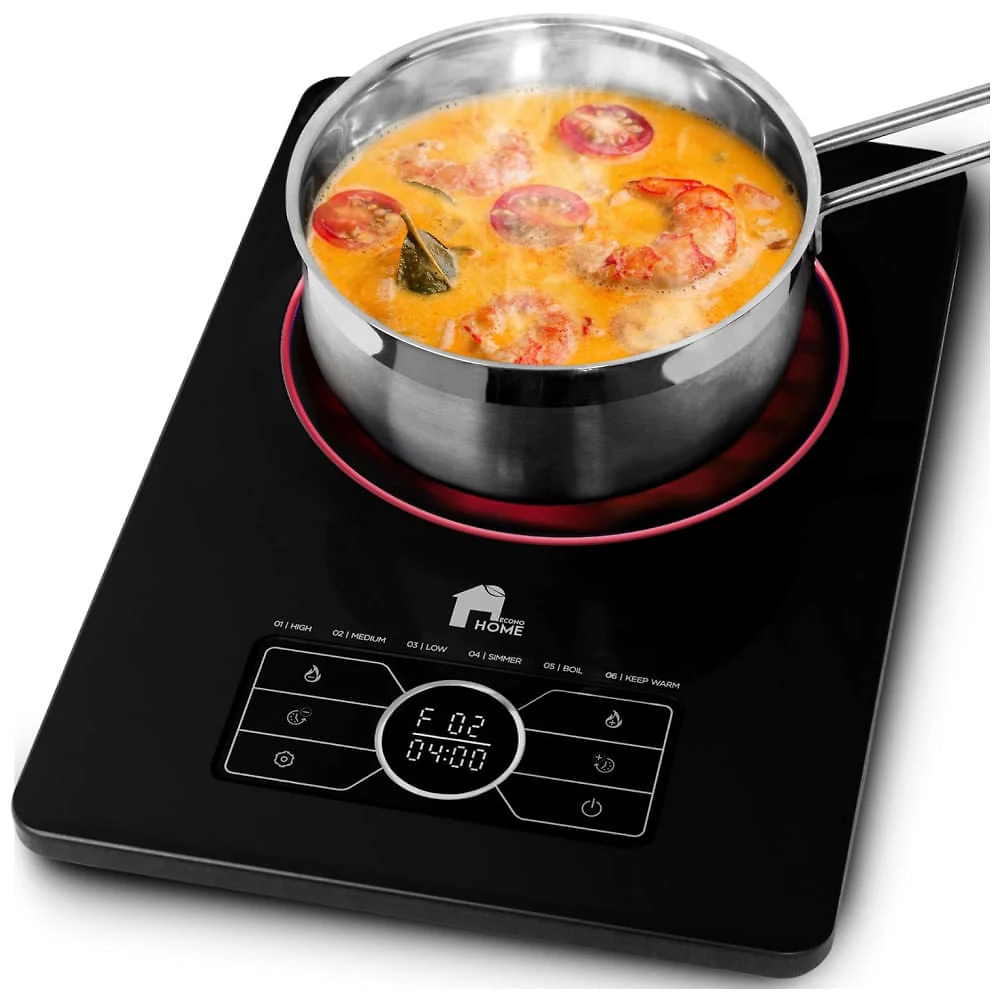 Cooktop Eltrico Porttil com 1 Queimador, Painel Digital, Desligamento Automtico e Temperatura Ajustvel, 110V 1500W, EconoHome, Preto