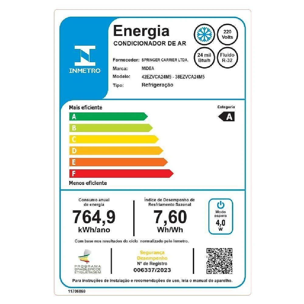 Ar condicionado split inverter midea ai ecomaster 24000 btus frio 220v 38ezvca24m5