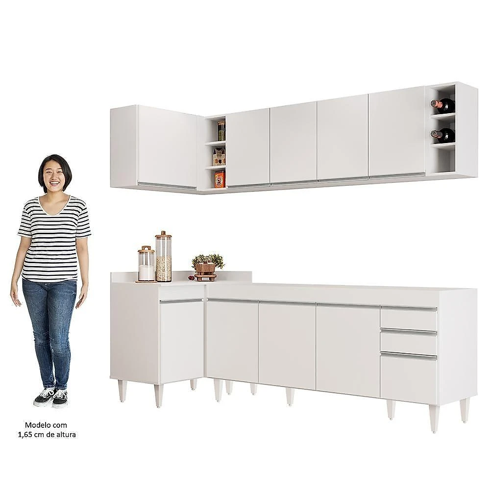 Armário De Cozinha Modulado De Canto Direito 5 Peças Cp43 Balcão Sem Tampo Branco - Lumil