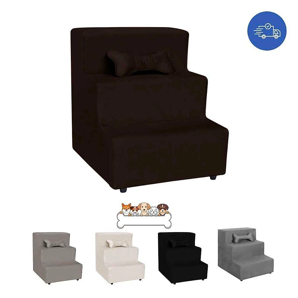 Escada Pet Almofadada 3 Degraus Para Cães E Gatos Veludo Marrom