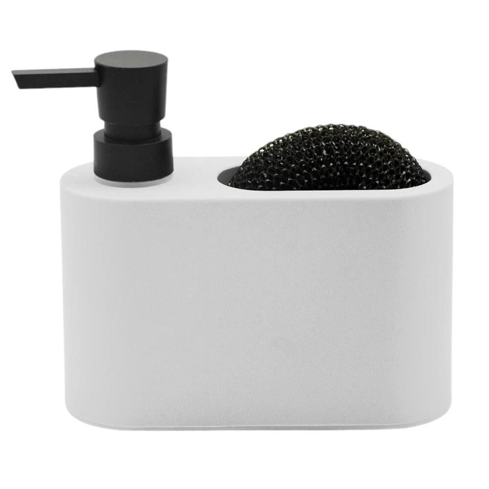 Dispenser para Detergente Acqua Tpc com Organizador de Esponja em Plástico ABS Branco 300ML