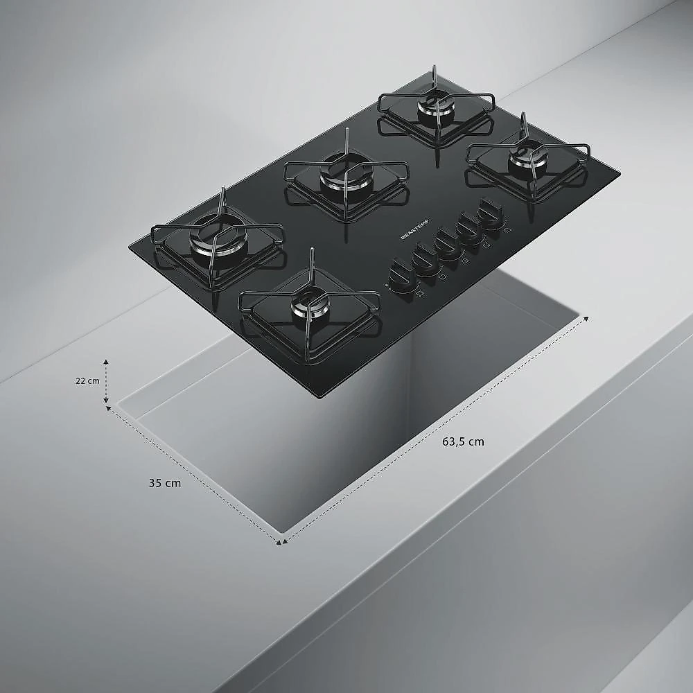 Cooktop 5 bocas brastemp bdd75be mesa de vidro grade de aço ferro aramado bivolt preto