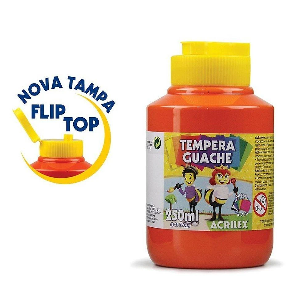 Tinta Guache Acrilex Guache 250ml Branco Não Tóxica Solúvel em Água Pote 250ML 1 Unidade Branco